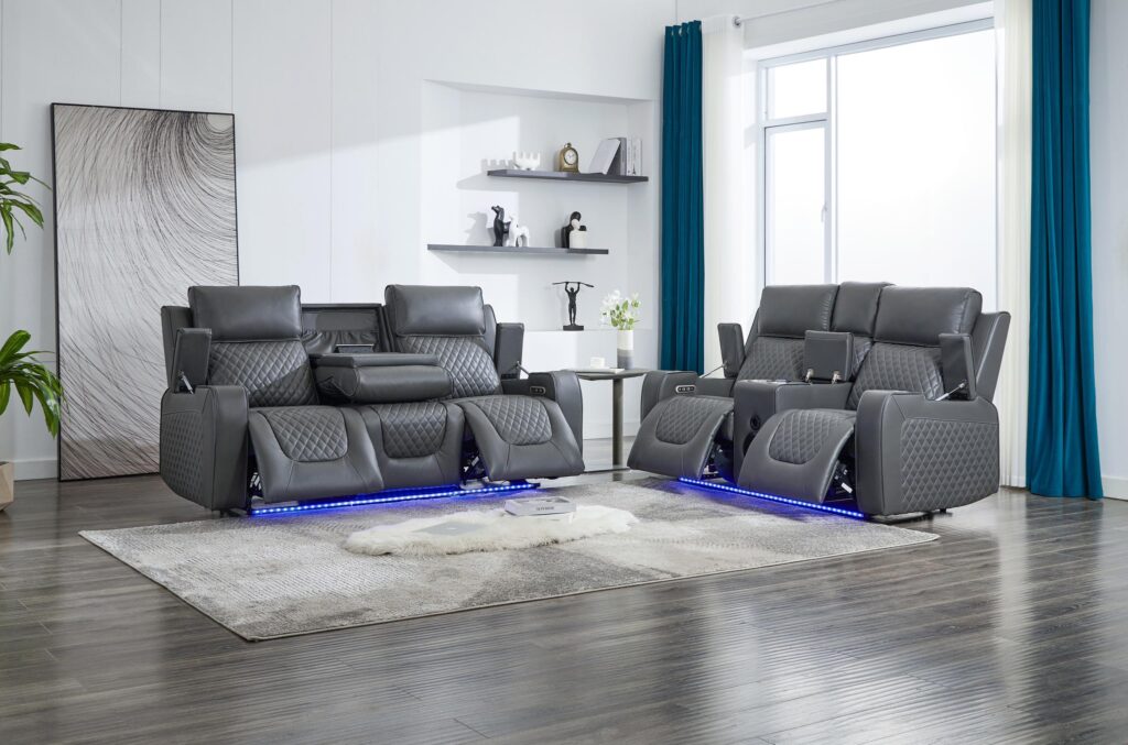 Venice 3+2 Seater Grey Fabric Sofa Set with clean lines